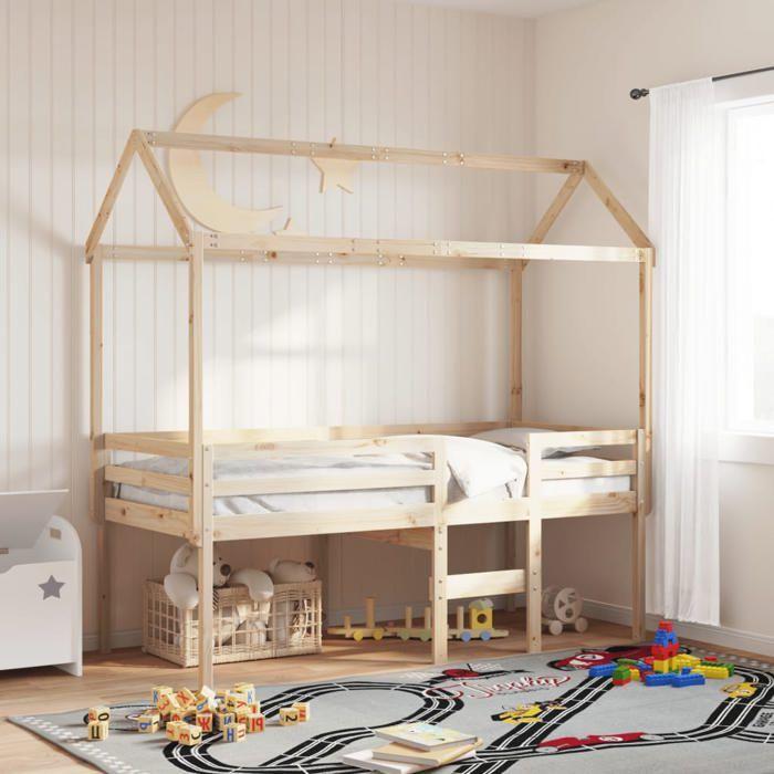 VidaXL Lit haut avec toit 80x200 cm bois de pin massif, lit, cadre de lit, lit mezzanine, meuble de chambre à coucher, 3282135