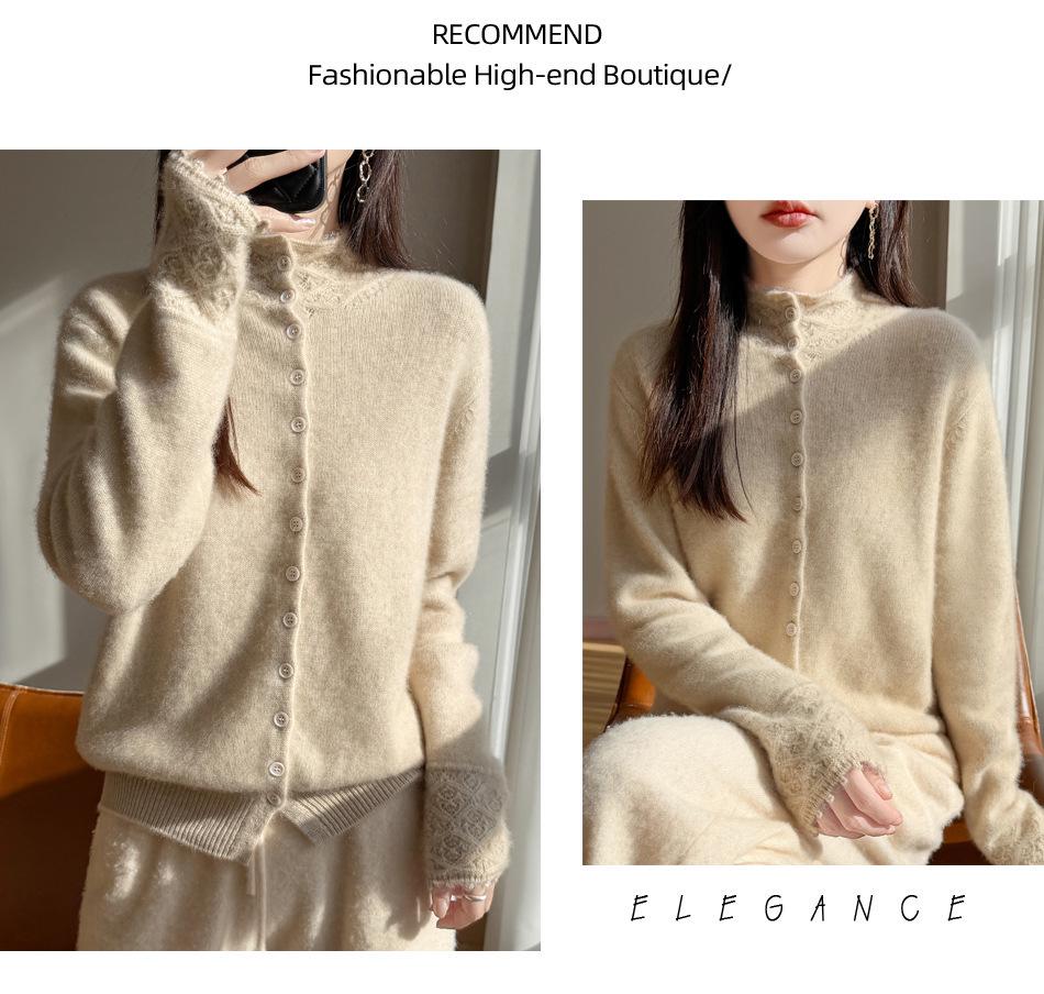 Women's Velvet Cardigan: Cozy Half-High Collar, Loose Fit, Versatile Winter Sweater.
