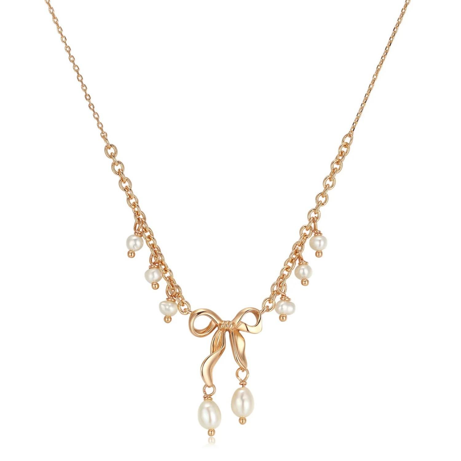 French Bow Necklace Female Fringed Pearl Light Luxury Design Romantic Dating Popular Items