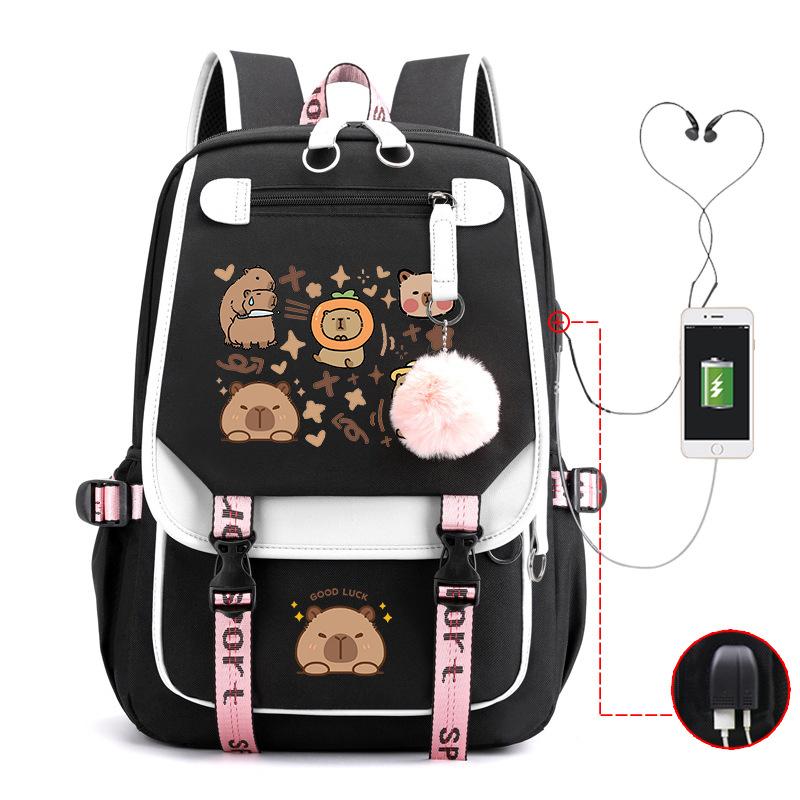 Fashion Trend Kapibara Leisure Burden Reduction Travel Bag Multifunctional Large Capacity USB Student School Bag