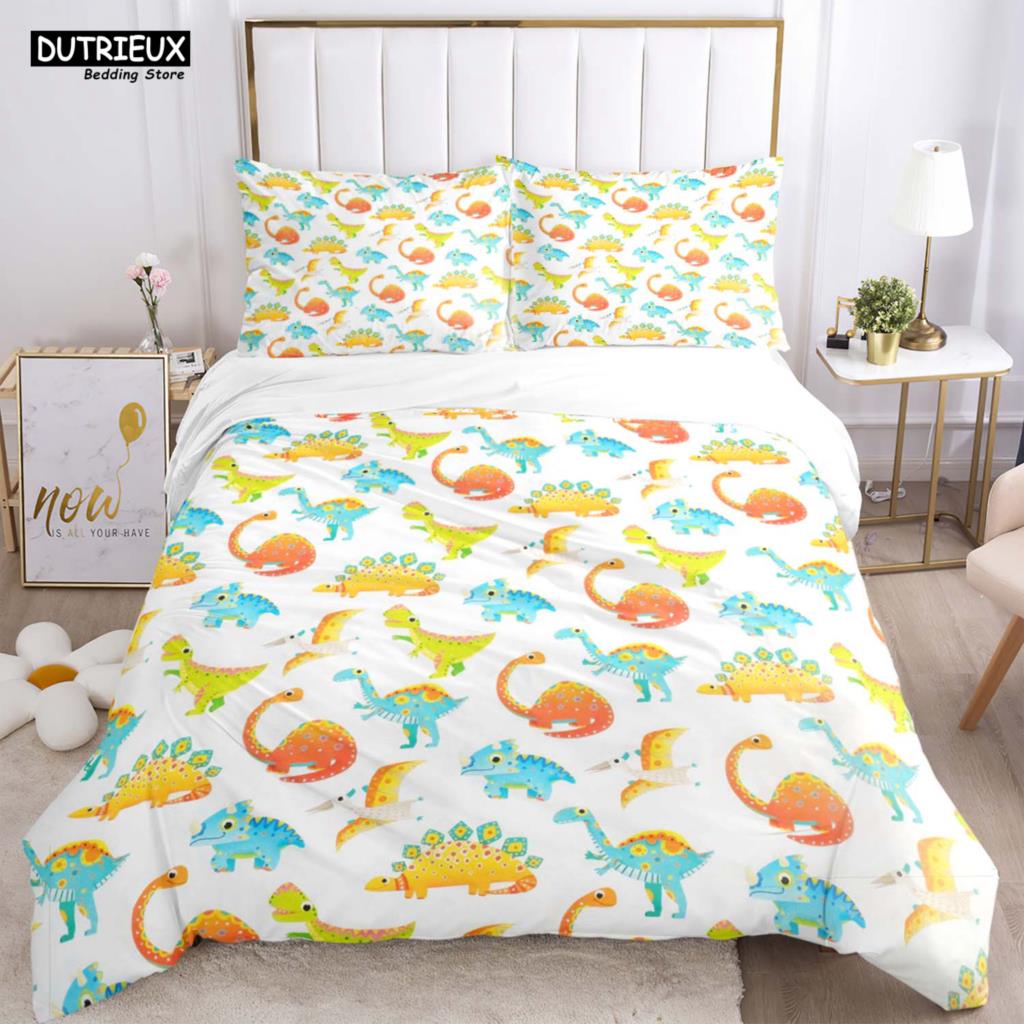 Cute Little Dinosaur Covered With Printed Bedding Cute Style Bedding Set Luxury Customized For Children Queen Bedding Set