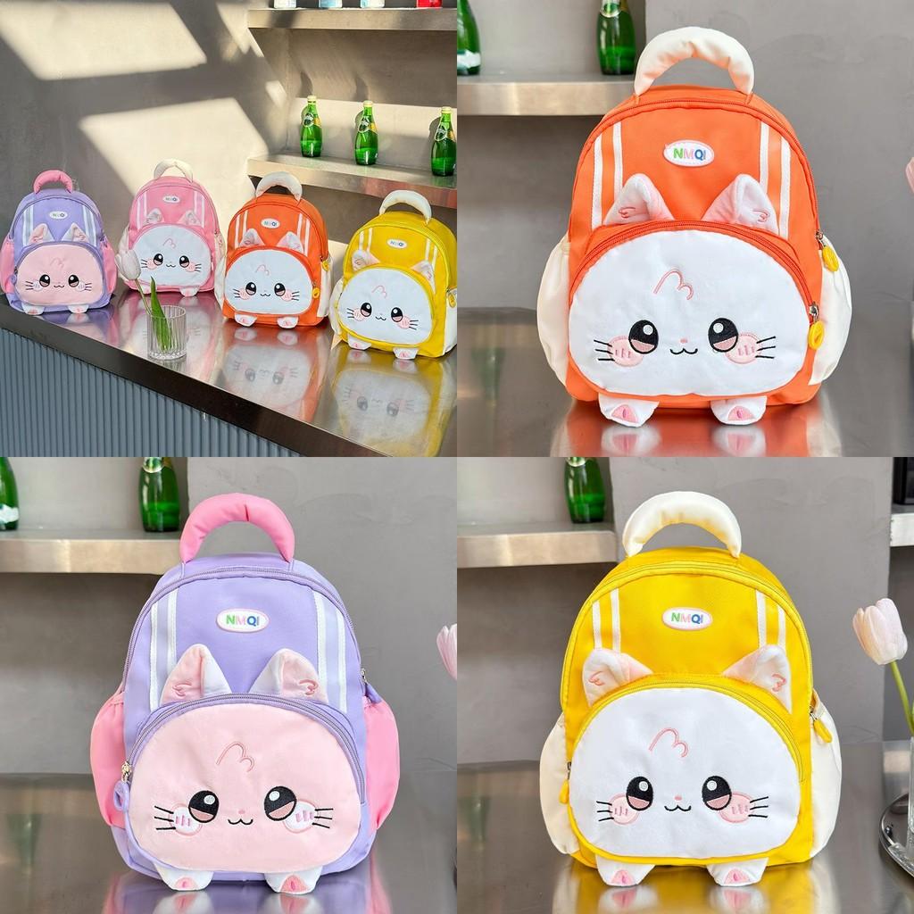 Print Cat Pattern School Backpack With Breathable Nylon Material Gift Schoolbag
