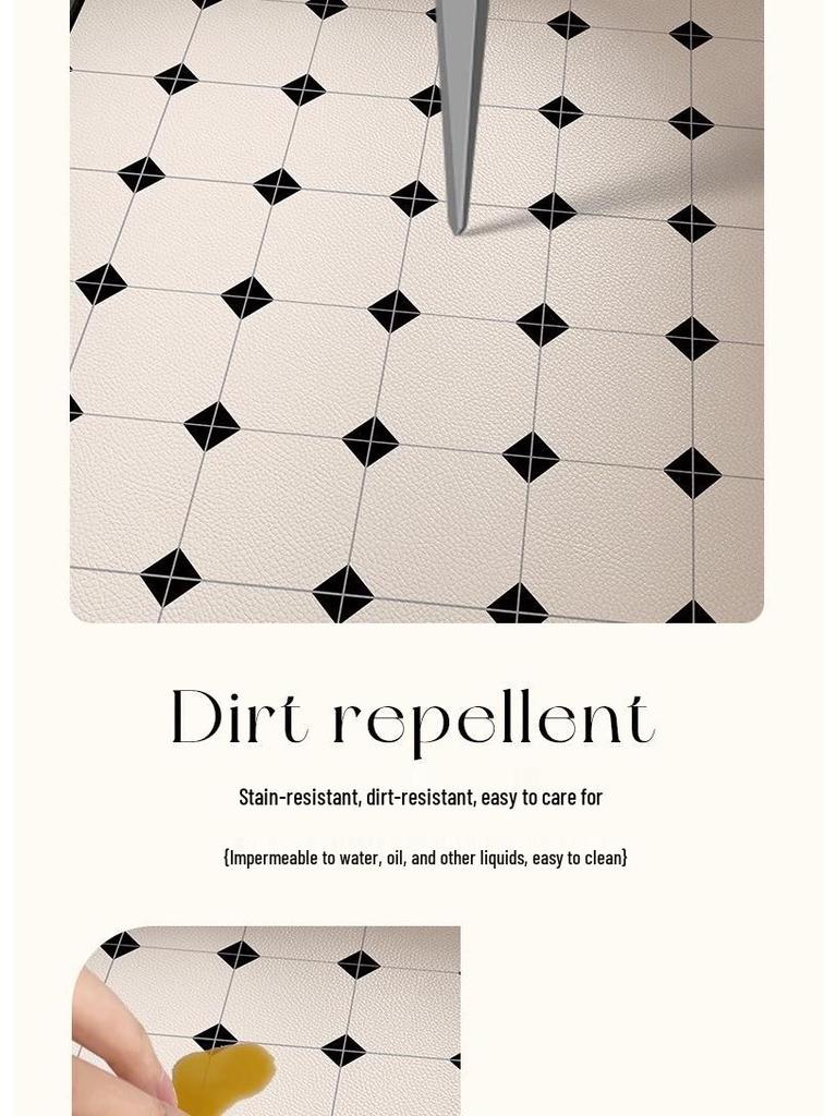 Nordic Style Waterproof Oil-Proof Leather Kitchen Rug - Full Coverage, Easy-Clean, Rectangular Patterned Mat