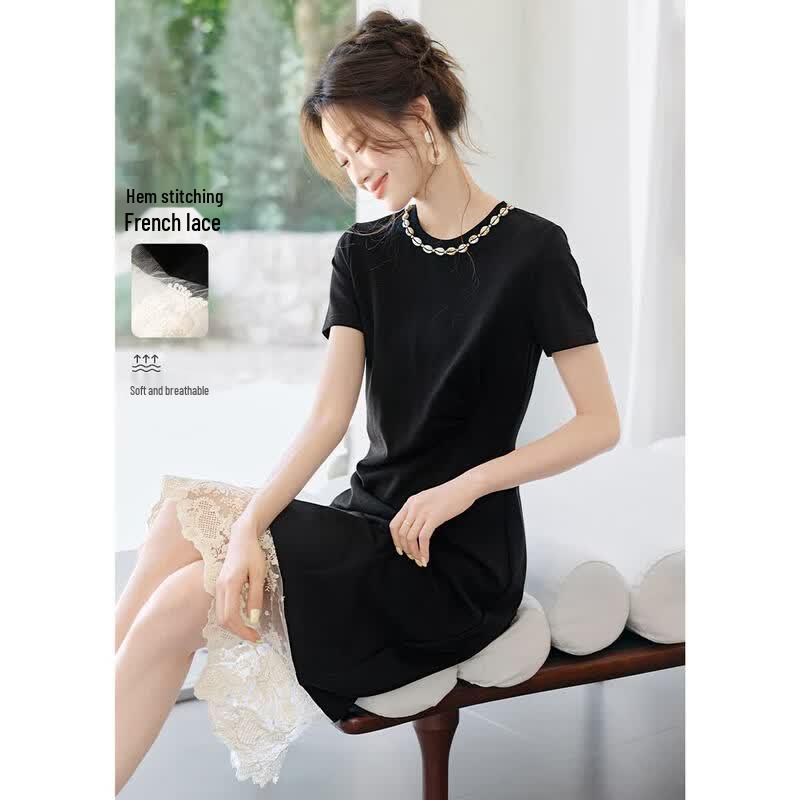 Women s Bohemian Spliced Lace Pleated Midi Dress S