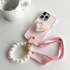 Apple 15 Rhinestone Pearl Love Holder Phone Case For Iphone17 Pearl Handchain Crossbody Rope Silicone