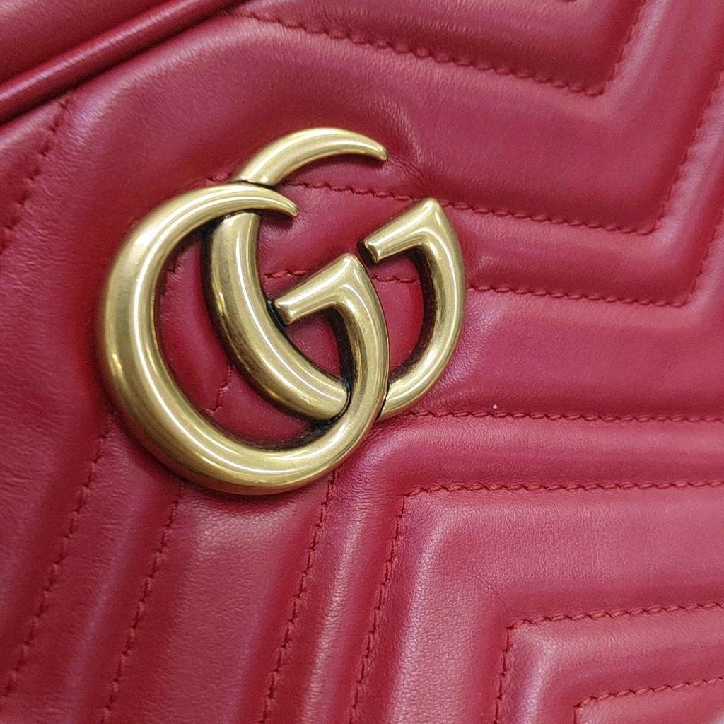 [Pre-Owned] Gucci GG Marmont Small Matelassé Shoulder Bag 'Hibiscus Red' - Excellent #CHQ3GO