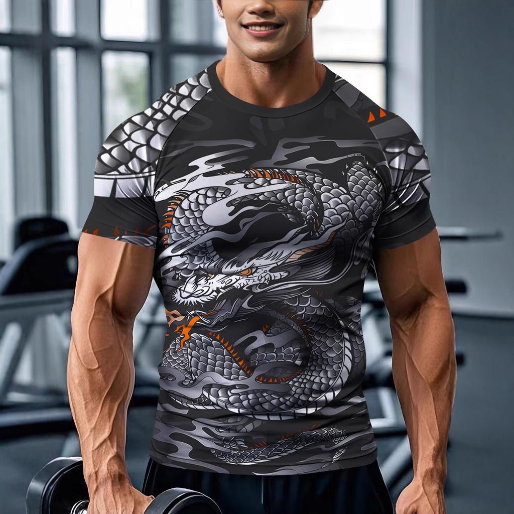 Letní tričko s kulatým výstřihem a rameny na fitness série 3D digitální tisk přiléhavé rameno s krátkým rukávem