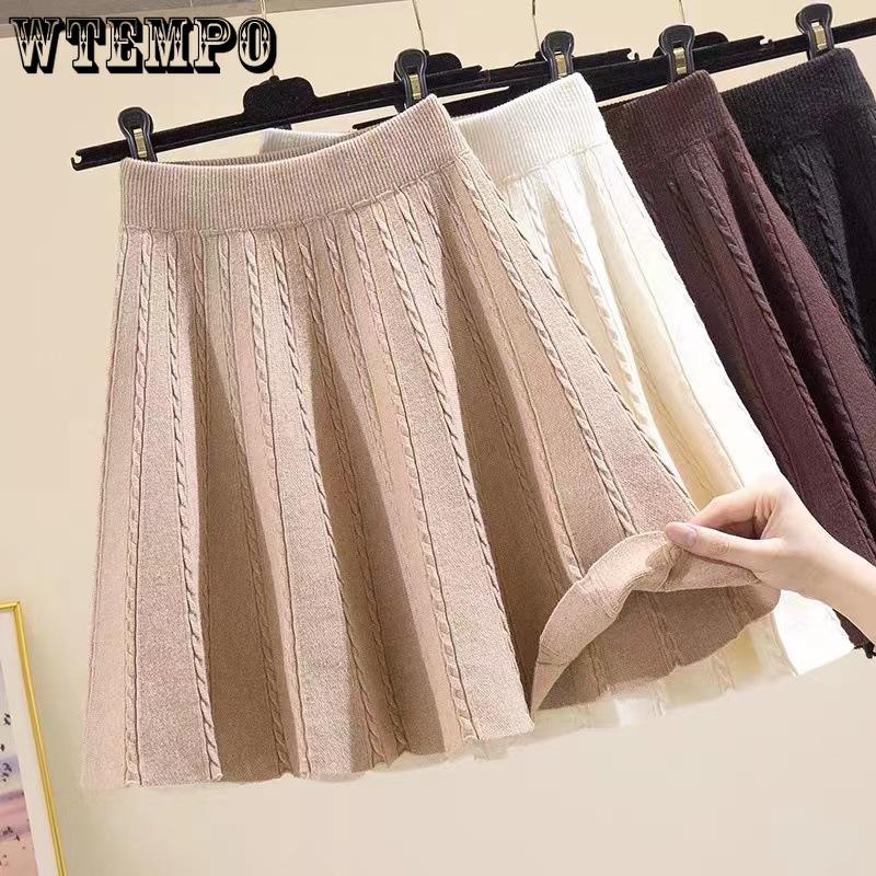 Women's Pleated Short Skirt Fried Dough Twists Knitted Skirt  High Waist Slim A-line Skirt