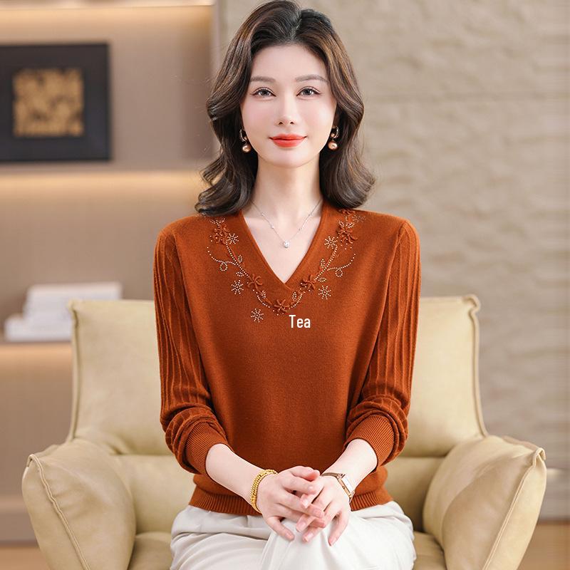 

Year of the Rat Women s Red V-neck Jacquard Sweater - Spring/Autumn Pullover L [fit up to 105 jin]