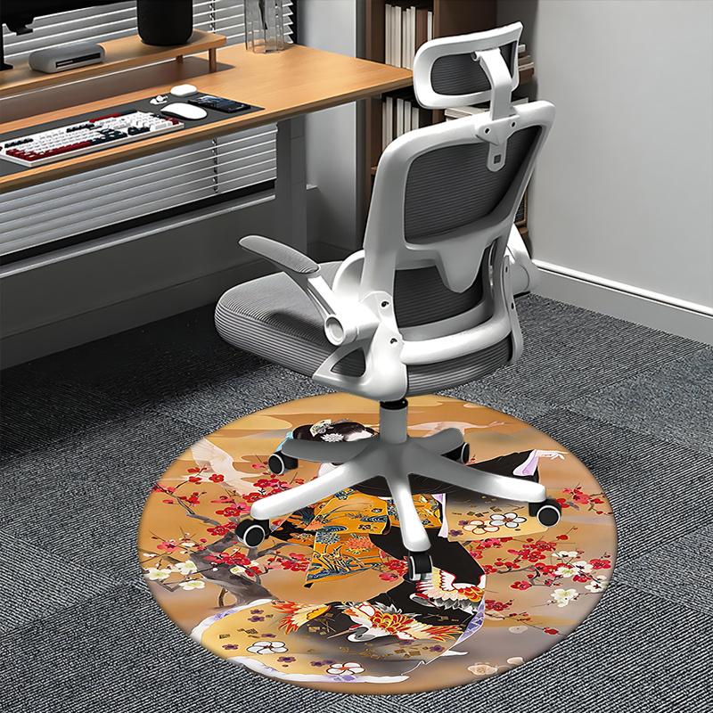 

Traditional Japanese Kimono,Crane Blossom Design Chair mat Round Rug-Office carpet, Machine Washable, Non-slip, Suitable for Living Rooms, B 80cm by 80cm