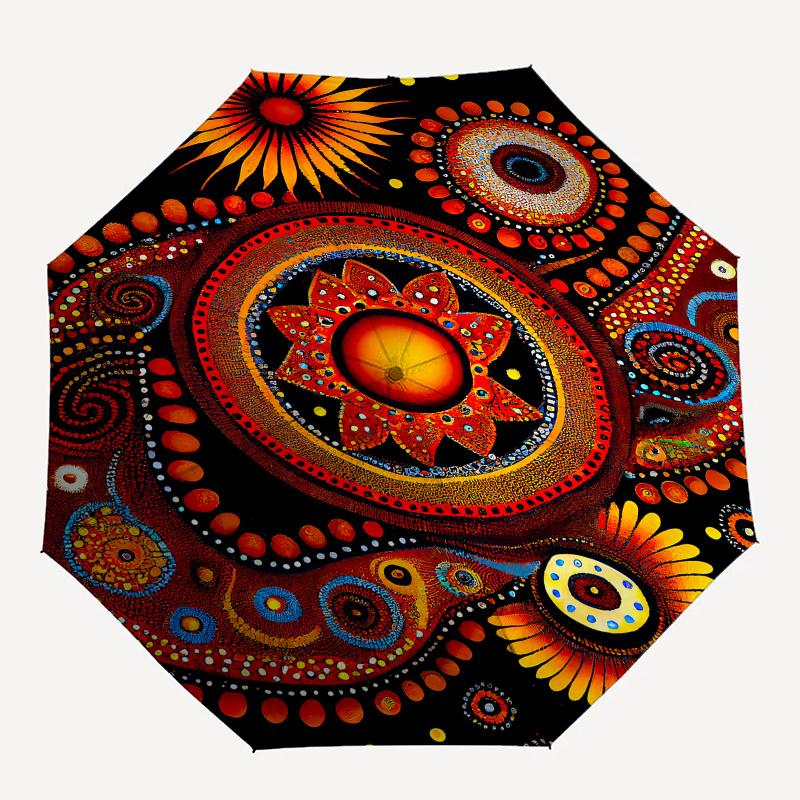 Spiral Mandala Theme Automatic Open/Close Umbrella, Portable 3 Fold Compact Umbrella for Men & Women, Valentine's Day Mother's Day Gift0725025