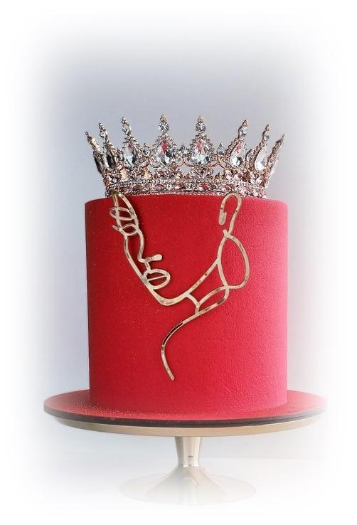 Ozdoba Na Tort Korona Złoto Różowa Topper 8Cm