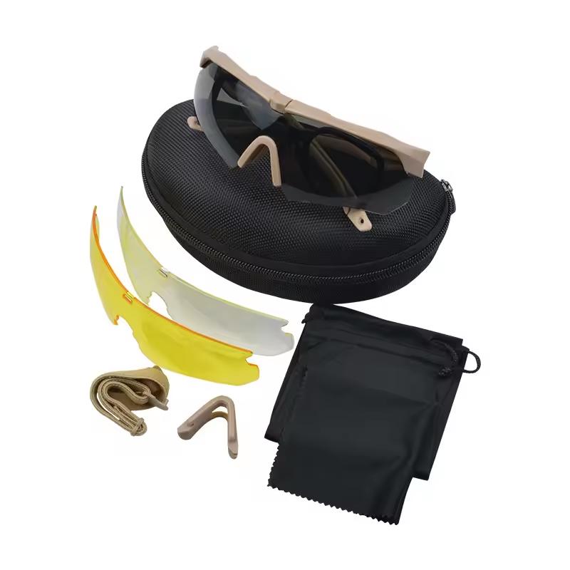 Tactical Safety Sunglasses 3 Interchangeable Scratch Resistant Acrylic Lenses Full Rim Wind Goggles Eye Protection Shooting