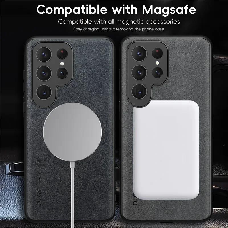 Magnetic Leather Phone Case For Samsung S24 S25 Ultra S23 FE S22 S21 S20 5G Note 20 Ultra 10 Plus Wireless Charging Cover