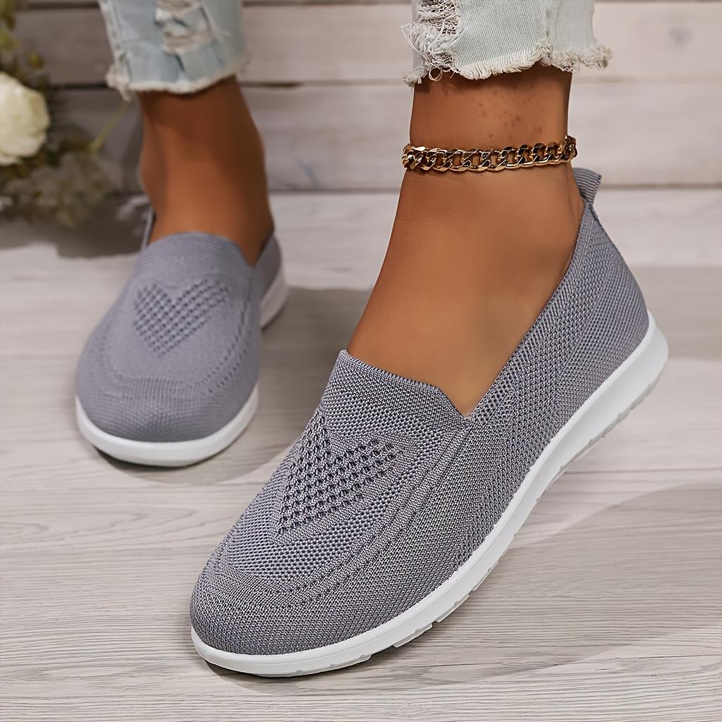 Women's Solid Color Knitted Sneakers, Soft Sole Lightweight Slip On Walking Shoes, Low-top Breathable Daily Footwear Plus Size