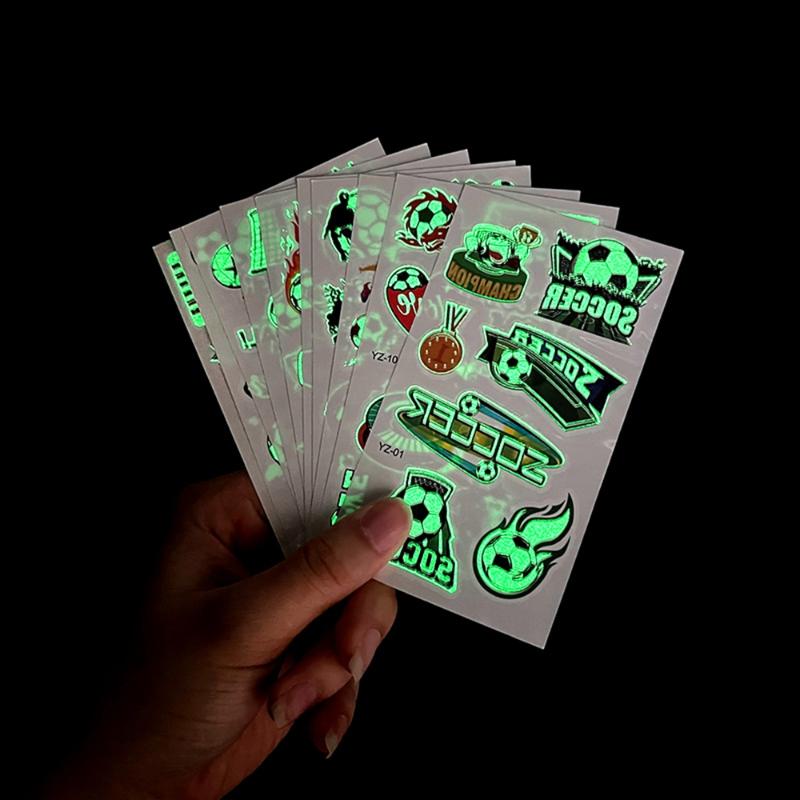 10PCS Soccer Temporary Tattoos Glow in the Dark Waterproof Luminous Fake Tattoo Body Stickers for Football Tournament Fans