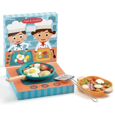 DJECO Cook Scratch Play Store Pretend Play Set Play Frying Pan Vegetable Stove Educational Toy Girls 4 Years Old Present Birthday & (DJ05502)