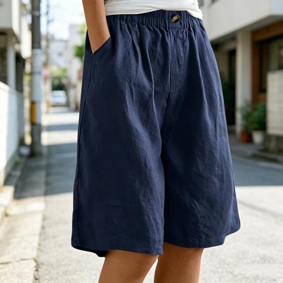 Pantaloncini Bermuda da Donna al Ginocchio Vita Alta Larghi con Tasche Vita Elasticizzata Estivi Cotone Lino Pantaloncini da Spiaggia per Vacanze