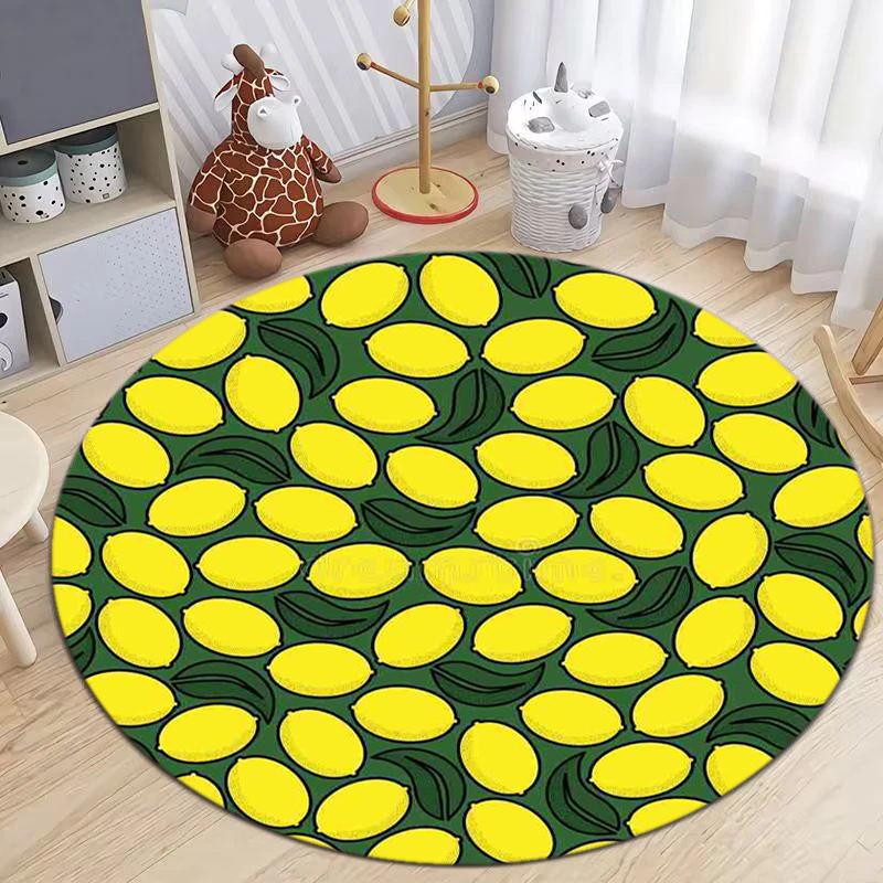 1Pc Food Theme Printed Circular Carpet, Home Door Mat, Outdoor Travel Protection Carpet A6