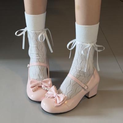 Designer Butterfly-knot Women Mary Jane Shoes Cute Round Toe Thick Heel Leather Shoes Ladies Elegant Dress Lolita Single Shoes