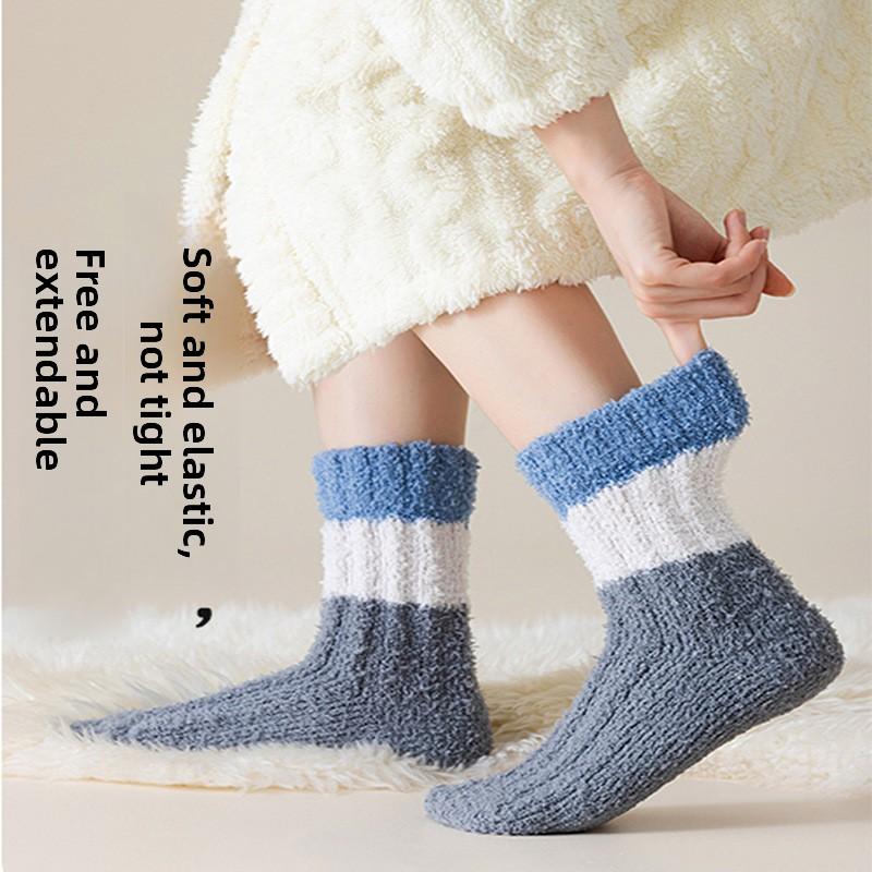 Coral Fleece Socks, Thickened for Sleep Warmth, Mid-calf Long Socks for Autumn and Winter, Long Calf Towel Floor Socks for Women