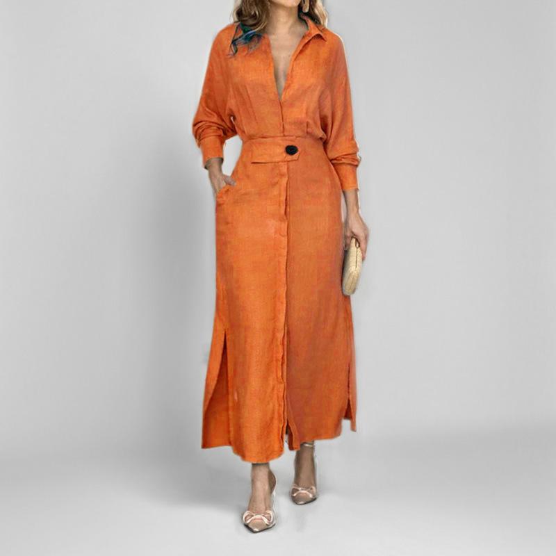 2025 Euro-American Women's Waist-Cinching Lace-Up Irregular Long-Sleeve Shirt Dress