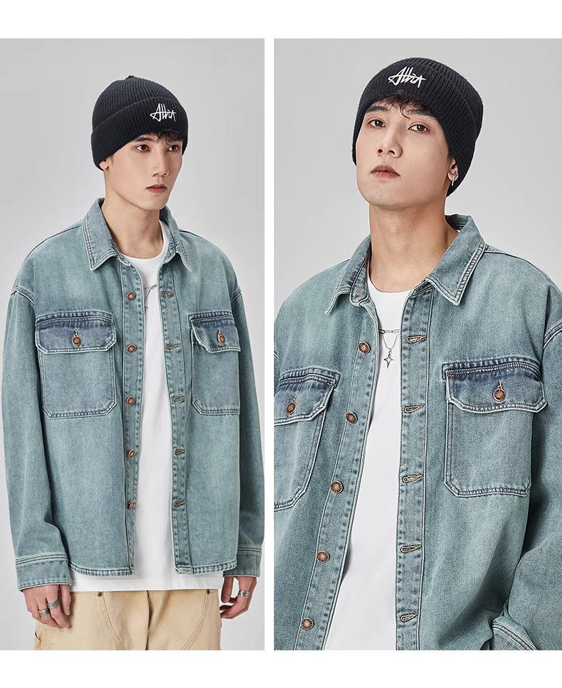 GURBAKS Herren Hellblaue Denim Hemdjacke - Trendige Workwear mit lockerer Passform für Frühling und Herbst