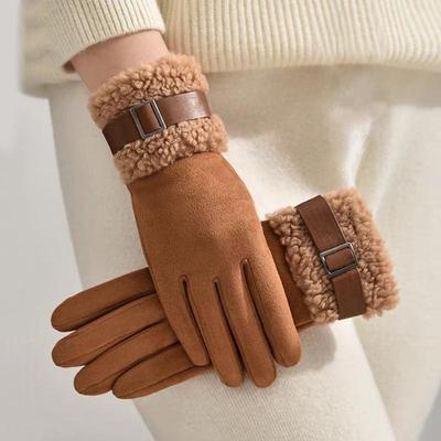 Fashion Suede Women Fleece Gloves Thick Warm Touch Screen Cycling Mittens Windproof Cold Protection Outdoor Ski Gloves