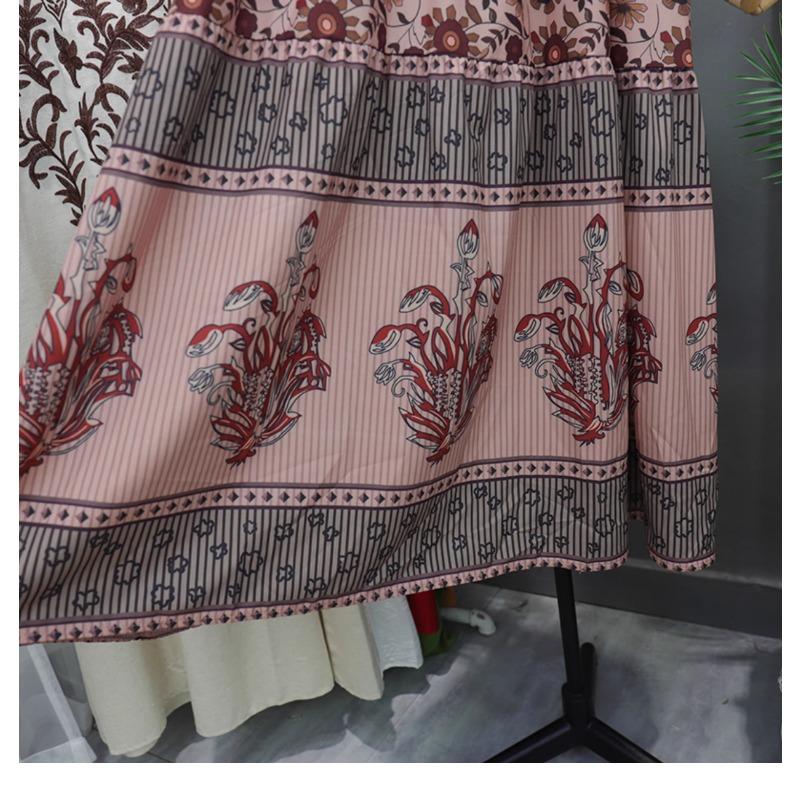 Dovolená Bohémský potisk Dlouhé šaty Jaro Podzim Retro Volné oblečení Elegantní Dlouhý rukáv Výstřih do V Šněrování Květinové Etnický styl Šaty