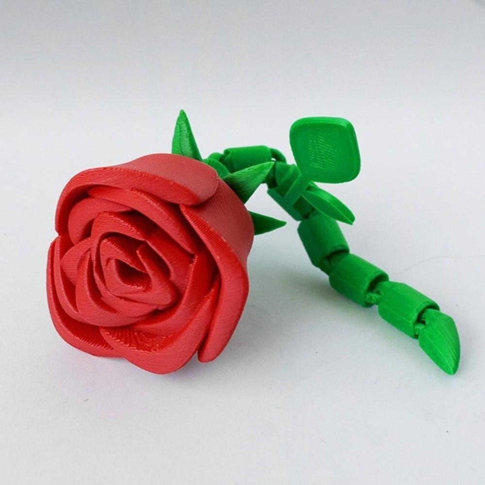 3D Printed Twisted Rose Ornaments Plastic Movable Joints Red Rose  Desktop Ornaments