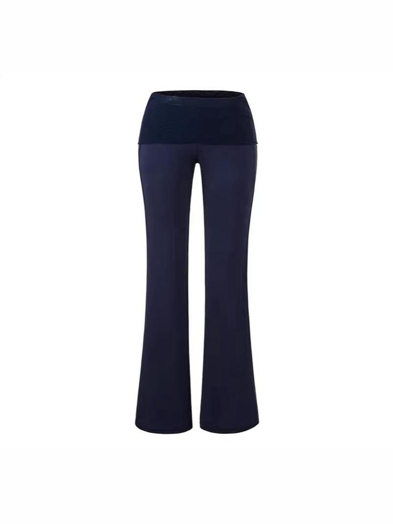 Korean Elegant Patchwork Mesh Flare Yoga Pants - Women's Retro Slimming Two-Piece Drape Design
