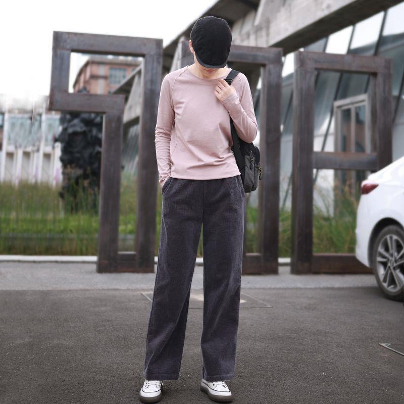 2025 Women's High Waist Straight-Leg Corduroy Pants: Versatile, Casual, Loose-Fit Woolen Pleated Solid Color Long Pants