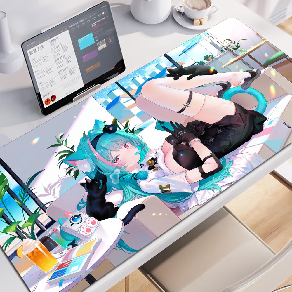 Kawaii Anime Girl Mint Mousepad Large Xxl Neverness To Everness Computer Keyboardmat Suitable For Office Work And Gaming