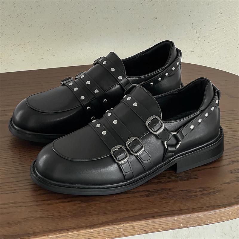 Fashionable Punk Style Couple's Cool Outfit High Quality Leather Shoes Men's Comfortable NonSlip Leisure Round Toe Loafers Shoes