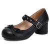 Women's Round Heels Mary Janes Shoes 2025 Fashion Black White Medium Heeled Office Dance Wedding Shoes for Girls Big Size 45 48