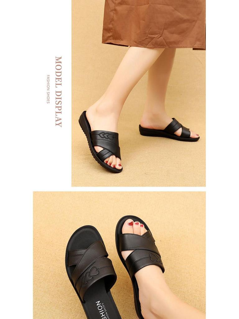 Dámské sandály z pravé kůže s měkkou podrážkou - Pohodlné protiskluzové baleríny pro střední a starší věk