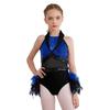 Kids Stage Performance Costume Turn-Down Collar Sleeveless Sheer Mesh Keyhole Back Sequins Leotard