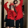 Couple Red Bow Knit Cardigan Sweater Coat Holiday Casual Long Sleeve Outwear