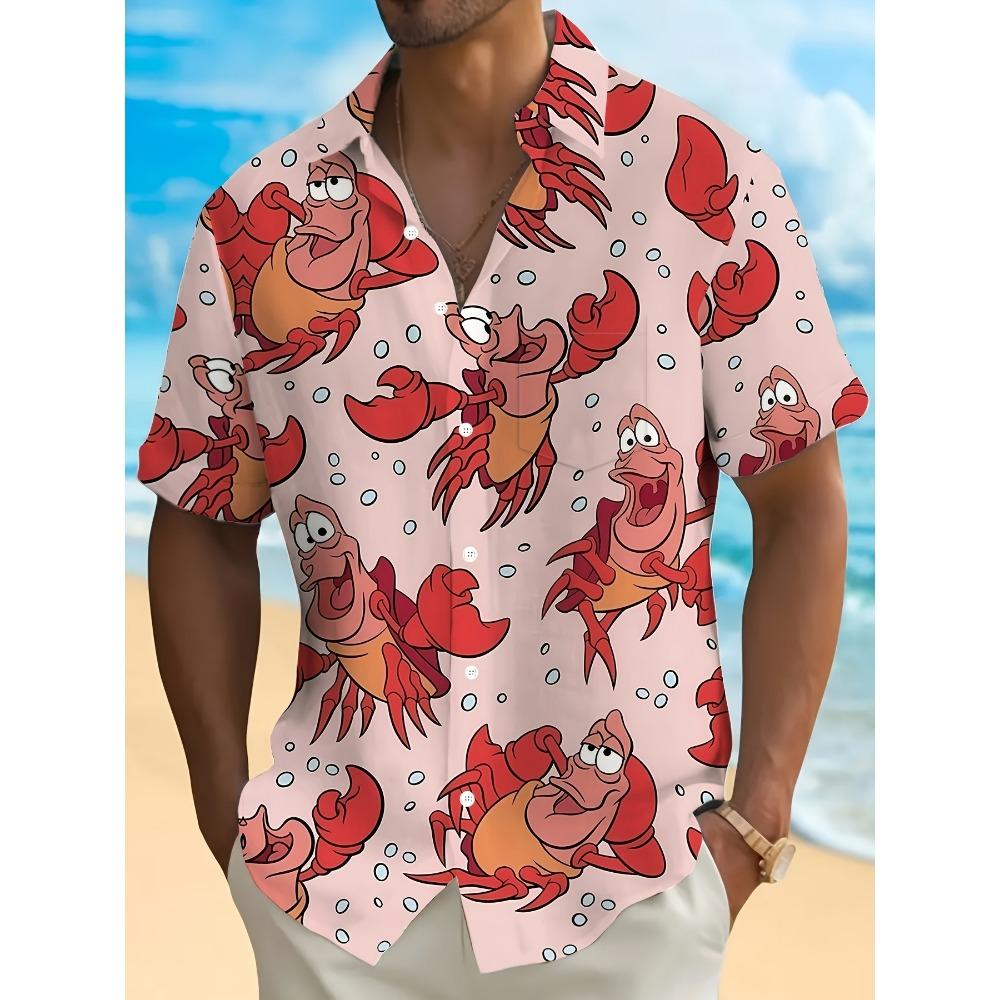 

Cartoon Lobster Hawaiian Shirt Men Women Clothing Shirt Summer Holiday Shirt Short Sleeve Button Crawfish Shirts S