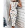 Temperament eleganter Taillenriemen gestreifter Rundhalsausschnitt Kurzarm langes Kleid Sommer Damen High-End Damenbekleidung Rock