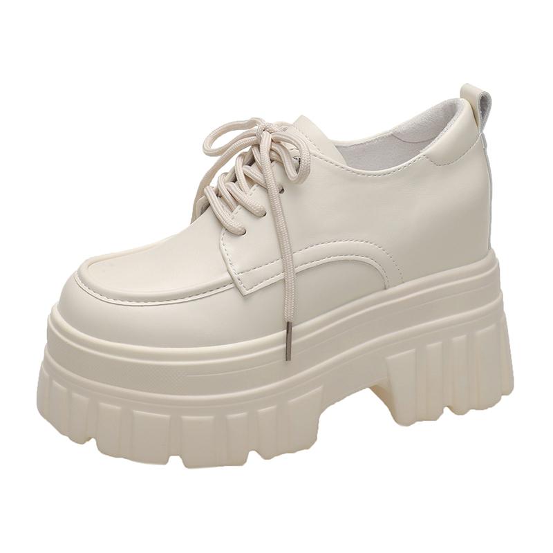 

Модные новые весенние женские кроссовки на платформе с танкеткой 10 см, женские осенние туфли на толстой подошве, туфли-лодочки для женщин на шнуровке, повседневная рабочая обувь 33 бежевый