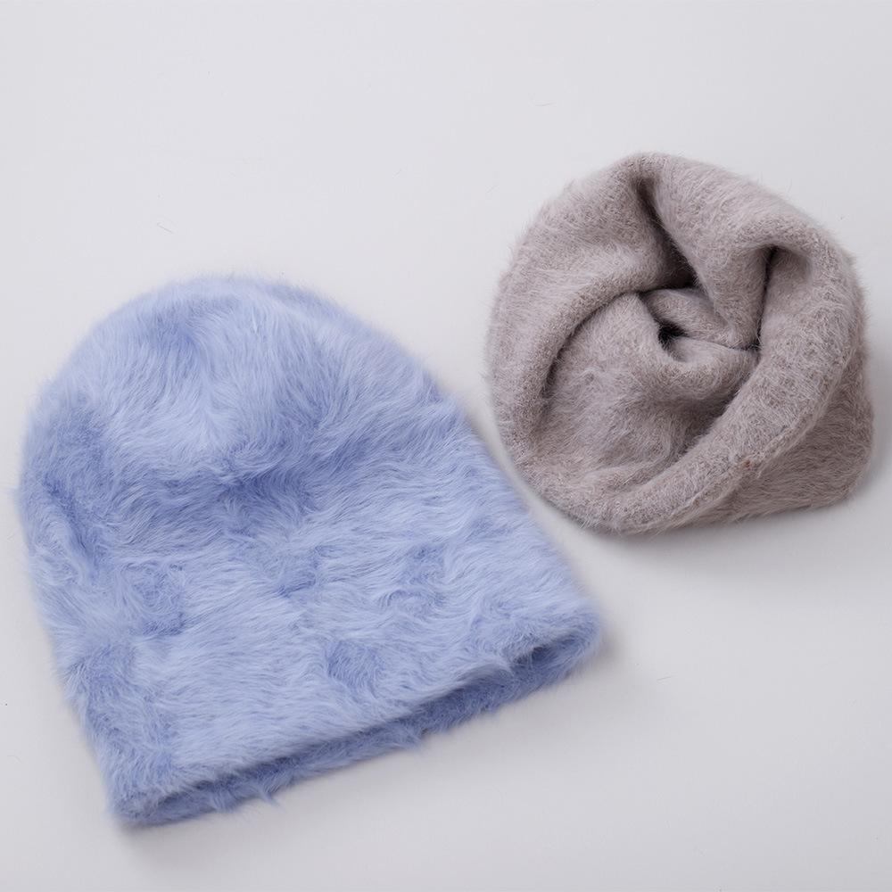 Rabbit hair Beanies hat for women autumn and winter plush cute head cap cold resistant warm furry hat