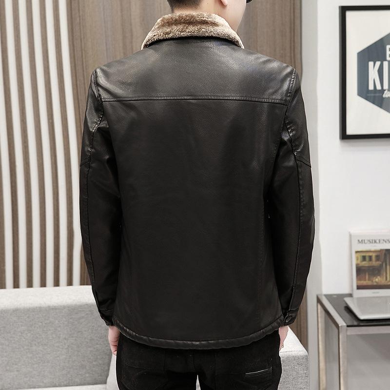 Men's Plush Leather Jacket Autumn and Winter New Korean Version Handsome Fur Collar Leather Jacket Warm and Trendy Clothes On The Brand