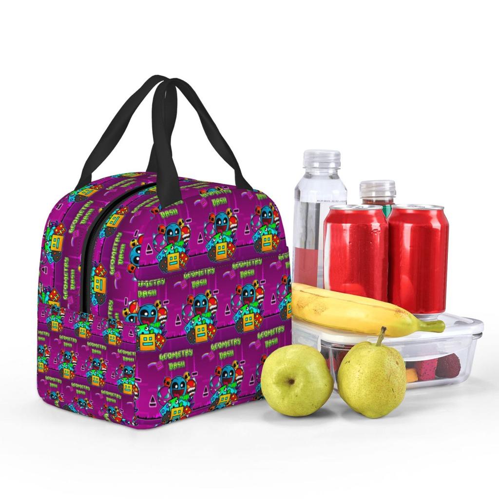 Video Game Geometry Dash Insulated Lunch Bag for Women Children Portable Food Boxes Thermal Lunch Box Tote