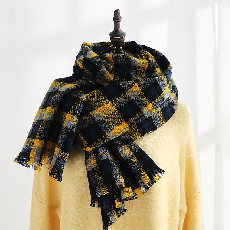 Women's Fashionable Plaid Scarf - 2025 Korean Style Warm Faux Cashmere Autumn/Winter Shawl