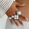 Chunky Gold Rings Set for Women Gold/Silver Baroque Pearl Rings Open Adjustable Pearl Ring Stacking  Rings Set Boho Prom Costume Jewelry