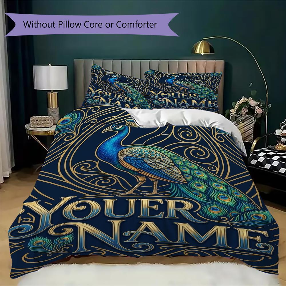 Custom Name Peacock Forest Bedding,Quilt Set Quilt Cover Pillowcase Home Birthday Gift(1 * duvet cover + 2 * pillowcase, without core)_lx