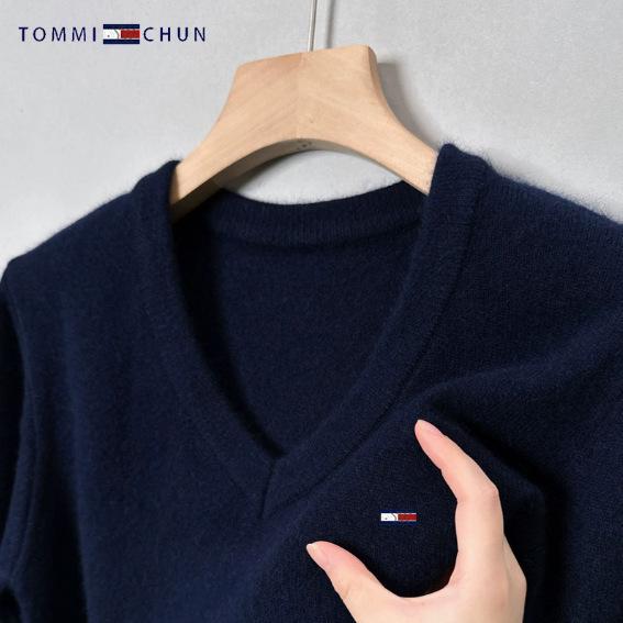 Suéter Autêntico Masculino Slim Fit Gola V em Cashmere - Manga Longa, Tamanho Grande