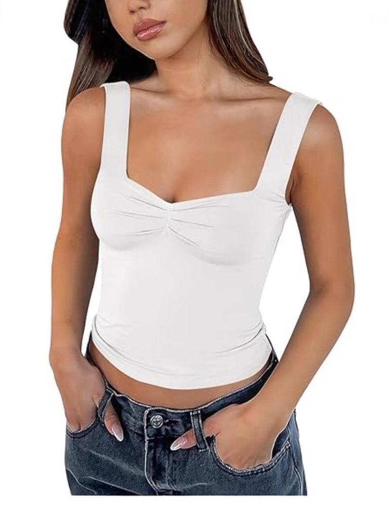 Ziyuan Y2K Spicy Girl Square Neck Backless Camisole - Slim Fit Solid Color Tank Top