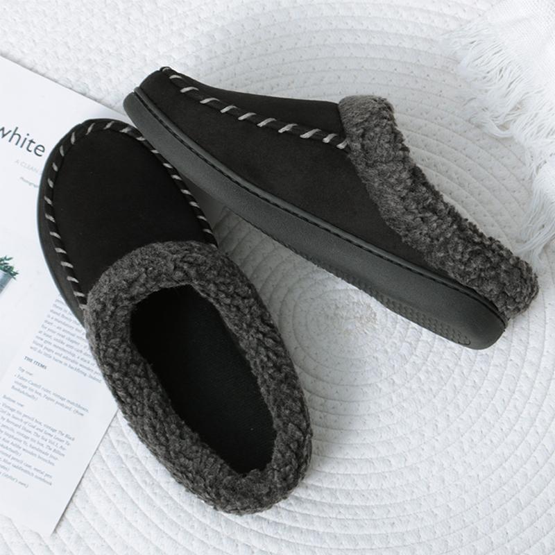 Fashion Men Winter Warm Slippers Fur Slippers Men Plush Slipper Cotton Shoes Non-slip Solid Color Home Indoor Casual Slippers Size 49 50